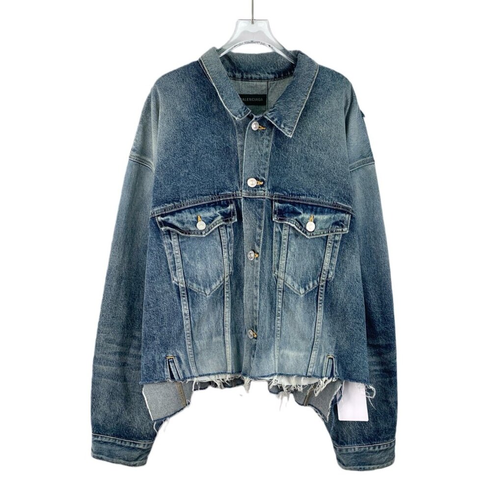 Balenciaga Blue washed cotton denim long-sleeve shirt jacket